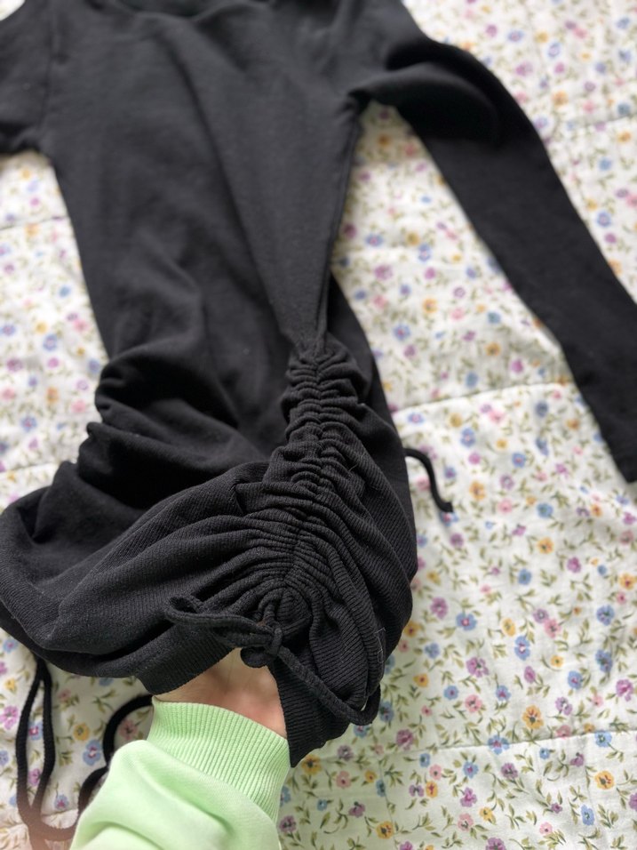 Drapeli Siyah Uzun Kollu elbise - Görsel 2