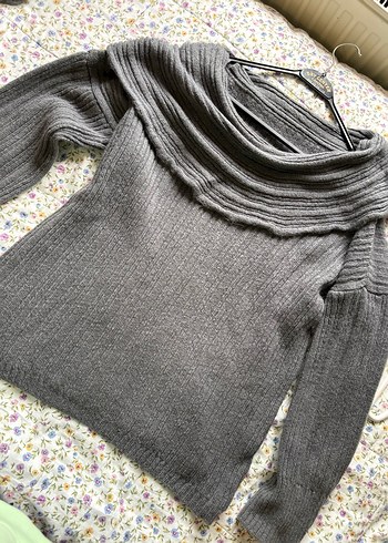 Gri Örgü Kadın Triko Bluz - Görsel 2