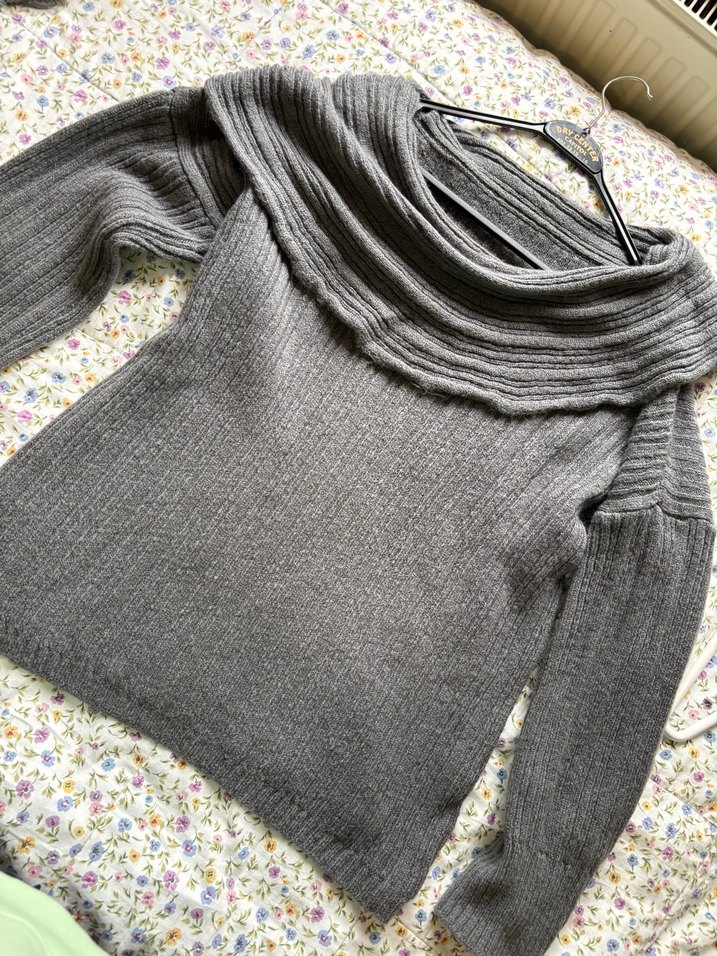 Gri Örgü Kadın Triko Bluz - Görsel 2