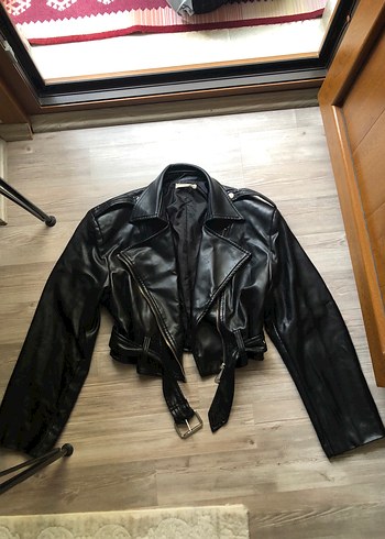 Kadın Vatkalı Siyah Deri Biker Ceket