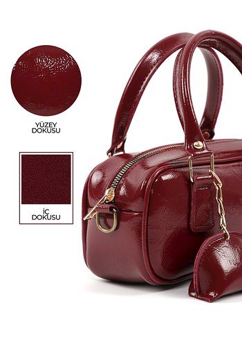 Parlak Bordo Deri Kadın Çanta - Görsel 8