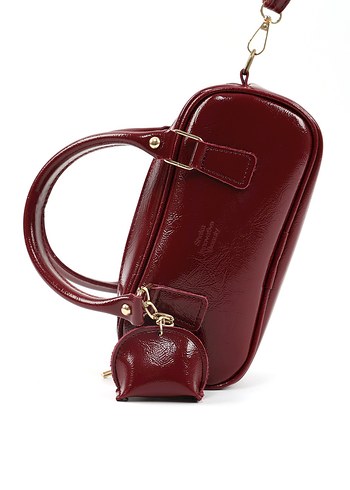 Parlak Bordo Deri Kadın Çanta - Görsel 5