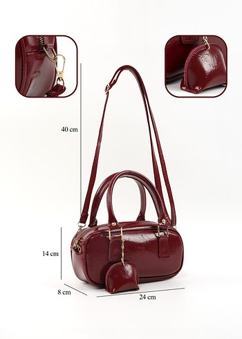 Parlak Bordo Deri Kadın Çanta - Görsel 3