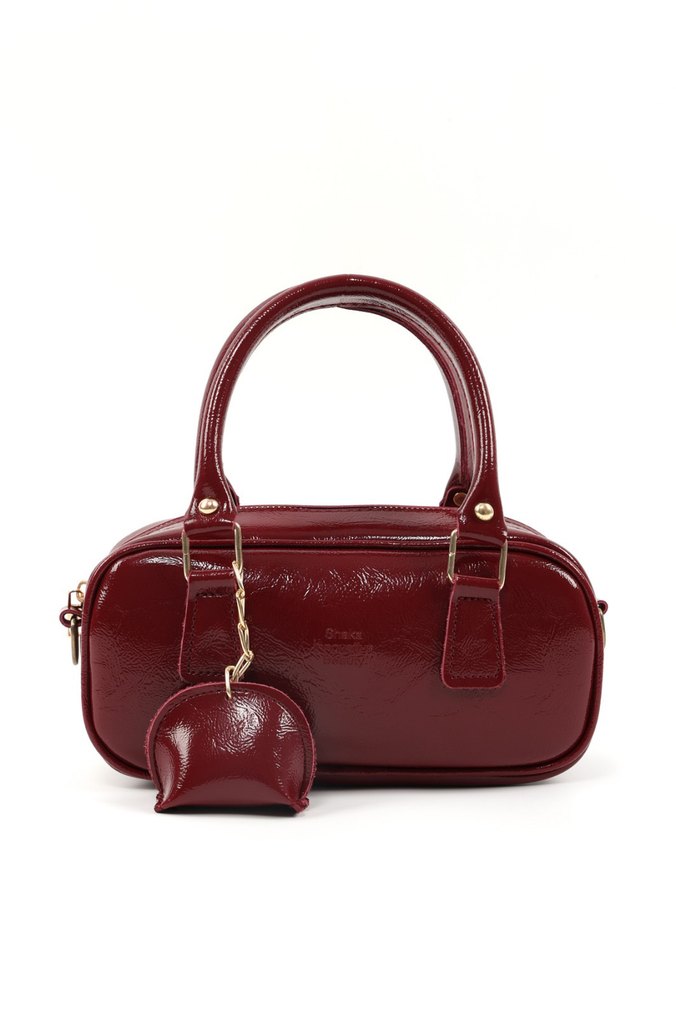 Parlak Bordo Deri Kadın Çanta - Görsel 2