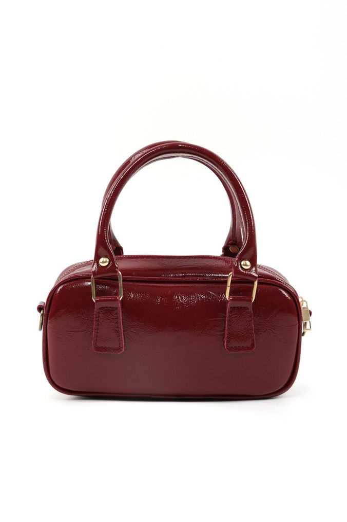 Parlak Bordo Deri Kadın Çanta - Görsel 4