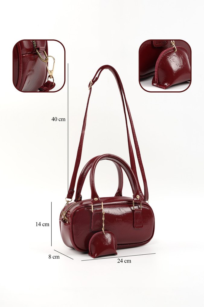 Parlak Bordo Deri Kadın Çanta - Görsel 3