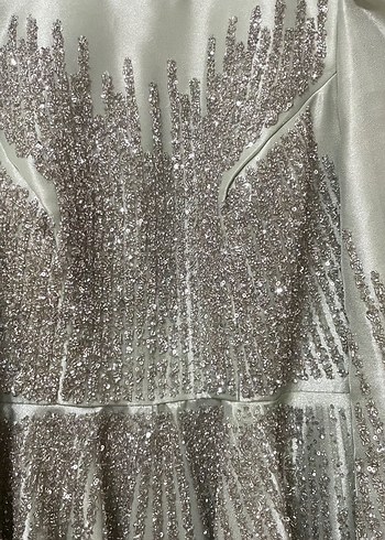 Uzun Kollu taşlı mint Abiye Elbise - Görsel 5