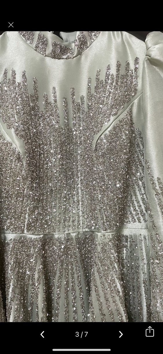 Uzun Kollu taşlı mint Abiye Elbise - Görsel 5