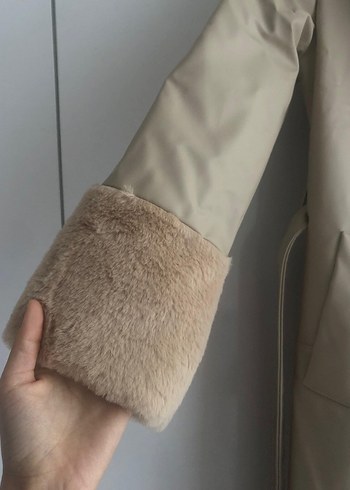 36 Beden camel Renk Peluş detaylı deri kaban