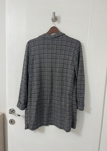 Gri Ekose Düğmeli Kadın Blazer Ceket - Görsel 2