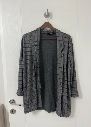 Gri Ekose Düğmeli Kadın Blazer Ceket - Görsel 4