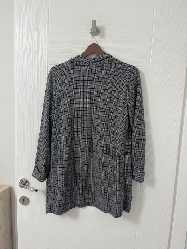 Gri Ekose Düğmeli Kadın Blazer Ceket - Görsel 2