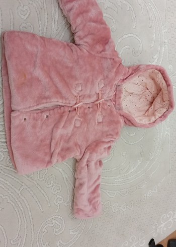 Kız Çocuk Kapüşonlu Pembe Kürklü Mont