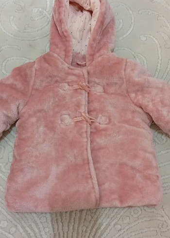 24-36 Ay Beden pembe Renk Kız Çocuk Kapüşonlu Pembe Kürklü Mont