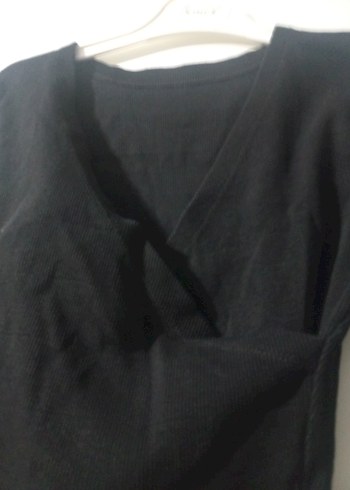 Siyah V Yaka Uzun Kollu Mini Bluz - Görsel 2