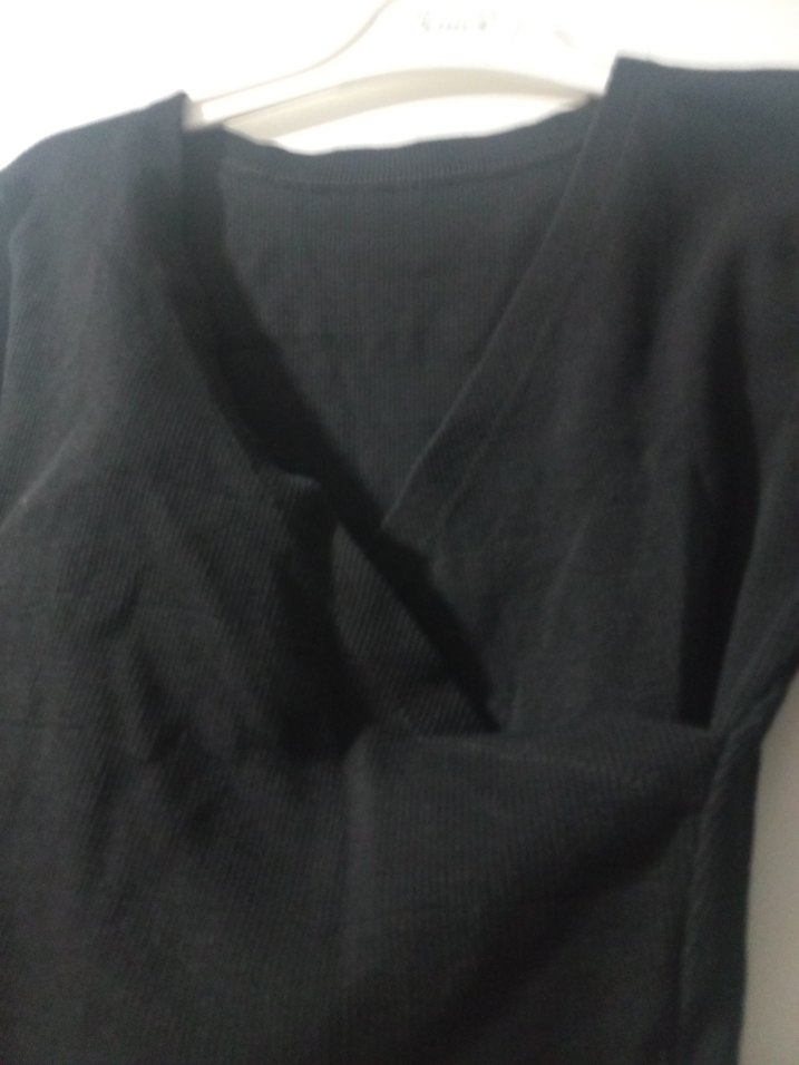 Siyah V Yaka Uzun Kollu Mini Bluz - Görsel 2