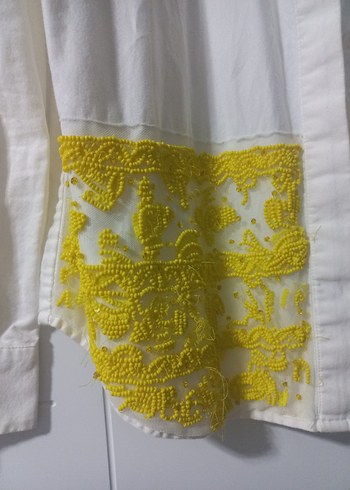 Nakışlı Beyaz Keten Uzun Kollu Gömlek - Görsel 2