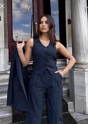 Lacivert Kolsuz Mini Denim Takım