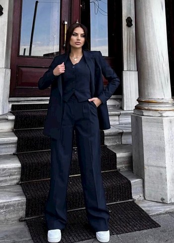 Diğer Lacivert Kolsuz Mini Denim Takım
