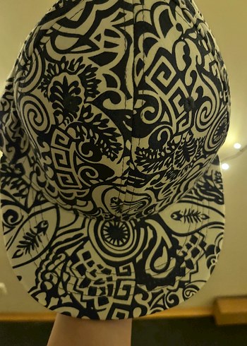  Beden Kadın Lacivert Beyaz Desenli Bohem Şapka