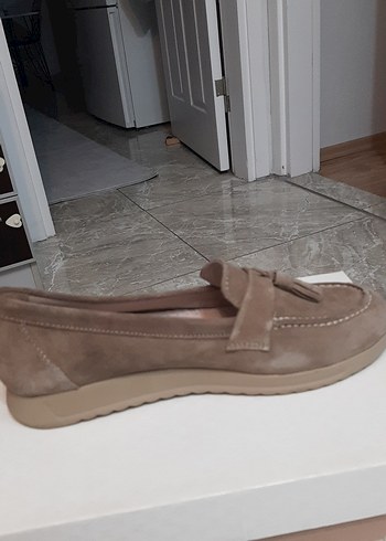 Bej Süet Kadın Günlük Topuklu Ayakkabı - Görsel 2