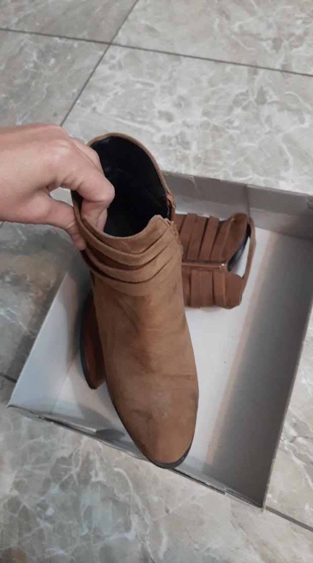 Kahverengi Süet Kadın Botları Tokalı Blok Topuk - Görsel 2