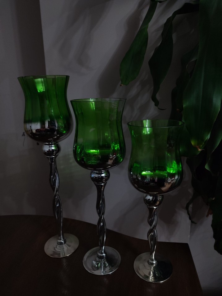 Koyu Yeşil Cam Mumluk Seti - Görsel 2