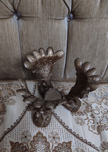 Bej Gri Tavus Kuşu Şekilli Mumluk - Görsel 2