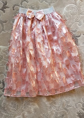 Pembe Nakışlı Fırfırlı Kız Eteği