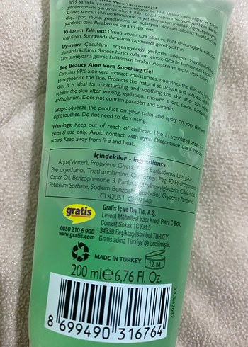 Bee Beauty Bee Beauty Aloe Vera Rahatlatıcı Jel %99 Doğal