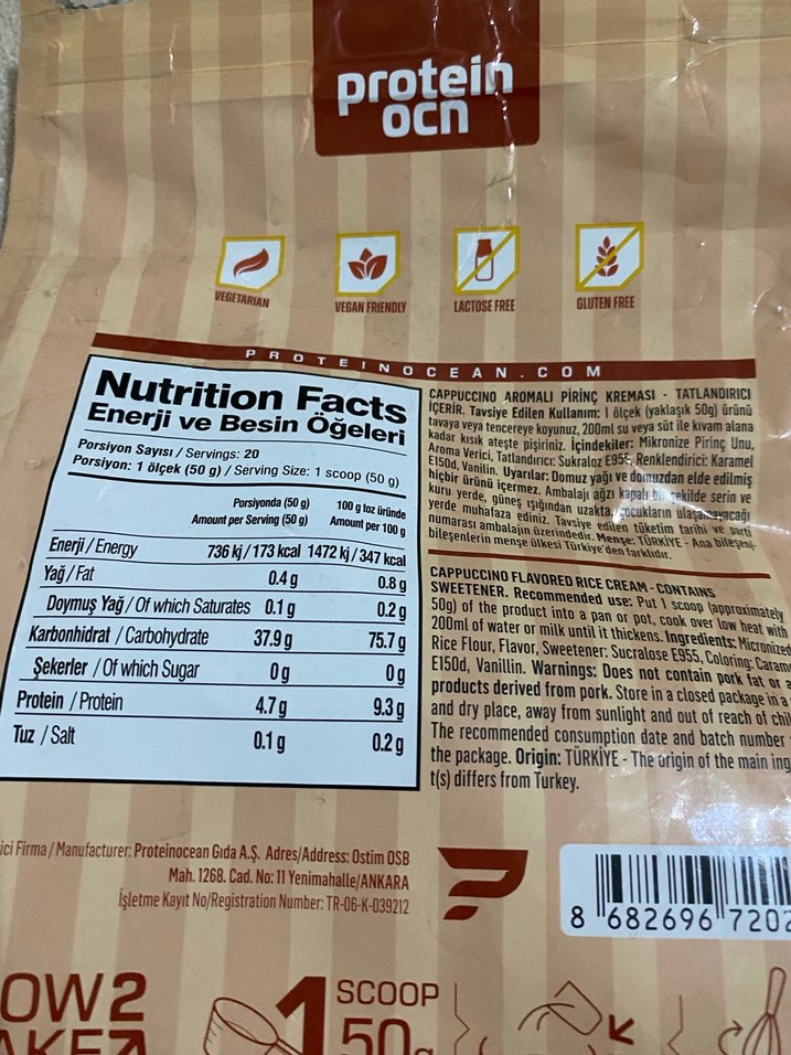 Protein Ocn Cappuccino Aromalı Pirinç Kreması 1kg - Görsel 2