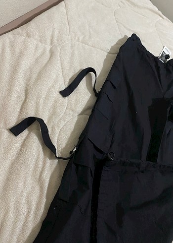 Siyah Rahat Kesim Kadın paraşüt Pantolon - Görsel 6