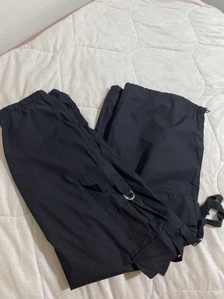 Siyah Rahat Kesim Kadın paraşüt Pantolon - Görsel 2