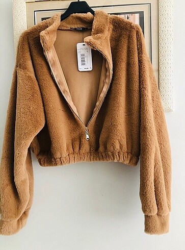 Kadın peluş polar sweatshirt kürk