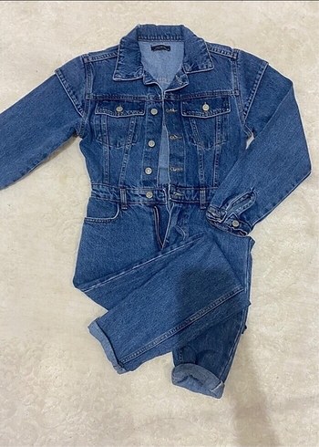 Kadın Lacivert Denim Tulum