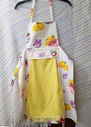 Tasarımcı Sarı Havlulu Duck Kumaş Önlük (Sıfır, El Dikimi)