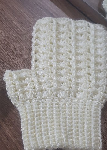 Beyaz Örgü Kadın Eldiven - Görsel 2