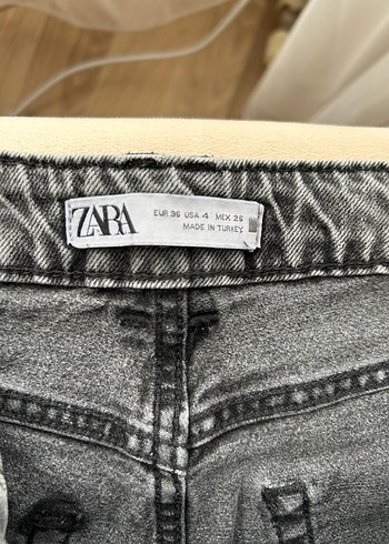 Zara Gri Baskılı Bol Kesim Kadın Kot Pantolon