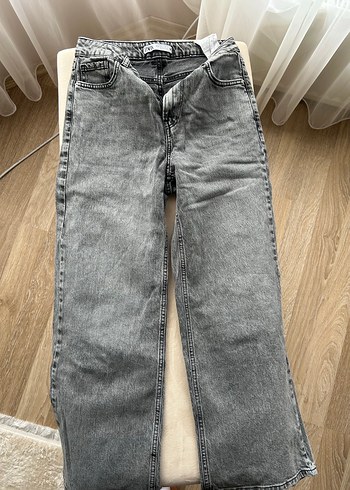 Zara Zara Gri Baskılı Bol Kesim Kadın Kot Pantolon