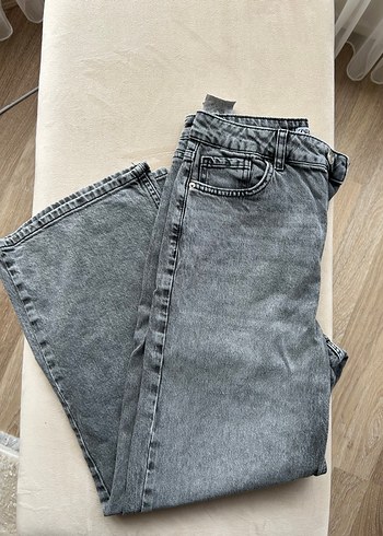 36 Beden Zara Gri Baskılı Bol Kesim Kadın Kot Pantolon
