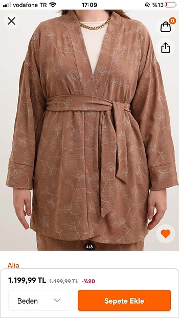 44 Beden kahverengi Renk Kimono ikili takım