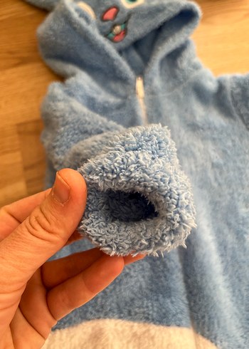 Mavi Peluş Erkek Bebek Tulumu Kulak Detaylı - Görsel 3