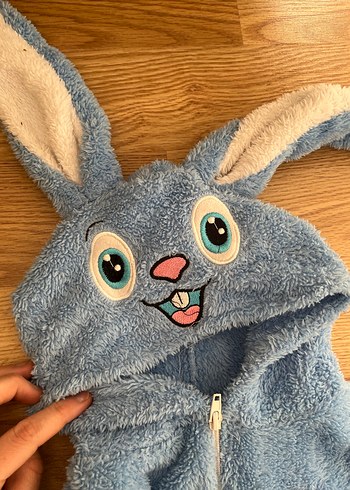 Mavi Peluş Erkek Bebek Tulumu Kulak Detaylı - Görsel 4