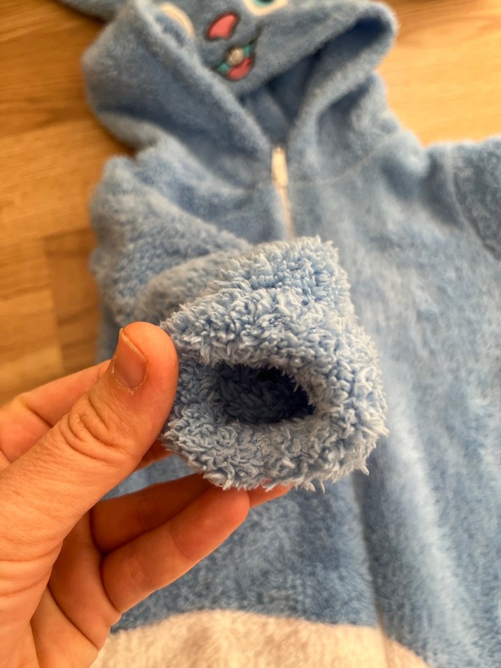 Mavi Peluş Erkek Bebek Tulumu Kulak Detaylı - Görsel 3