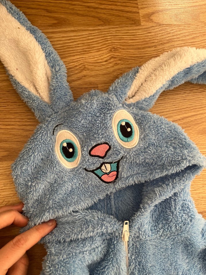 Mavi Peluş Erkek Bebek Tulumu Kulak Detaylı - Görsel 4