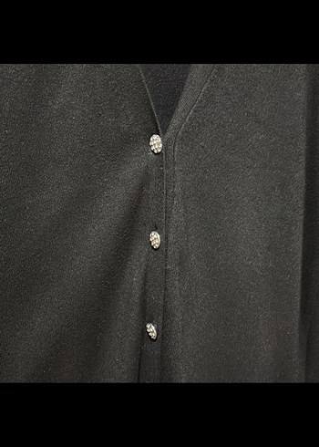 Düğmeli Siyah Kadın Süet Hırka - Görsel 2