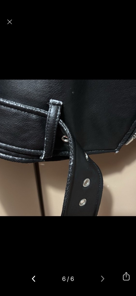 Kadın Siyah Mini Deri Biker Ceket - Görsel 5