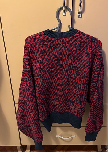 Kırmızı Siyah Örgü Salaş Triko Kazak - Görsel 3