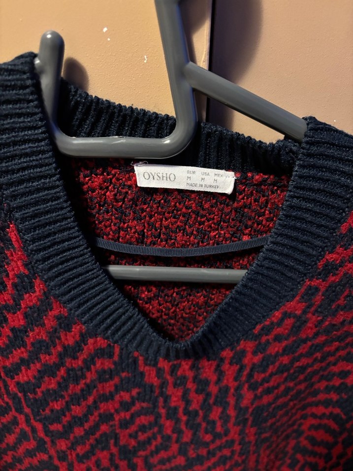 Kırmızı Siyah Örgü Salaş Triko Kazak - Görsel 2