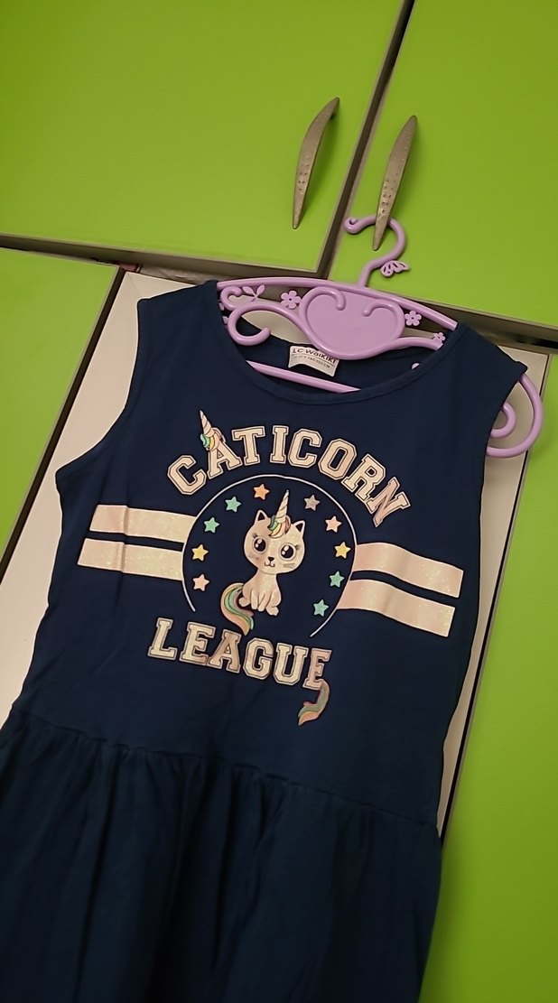 Kolsuz Lacivert Baskılı Kız Elbisesi - Görsel 2